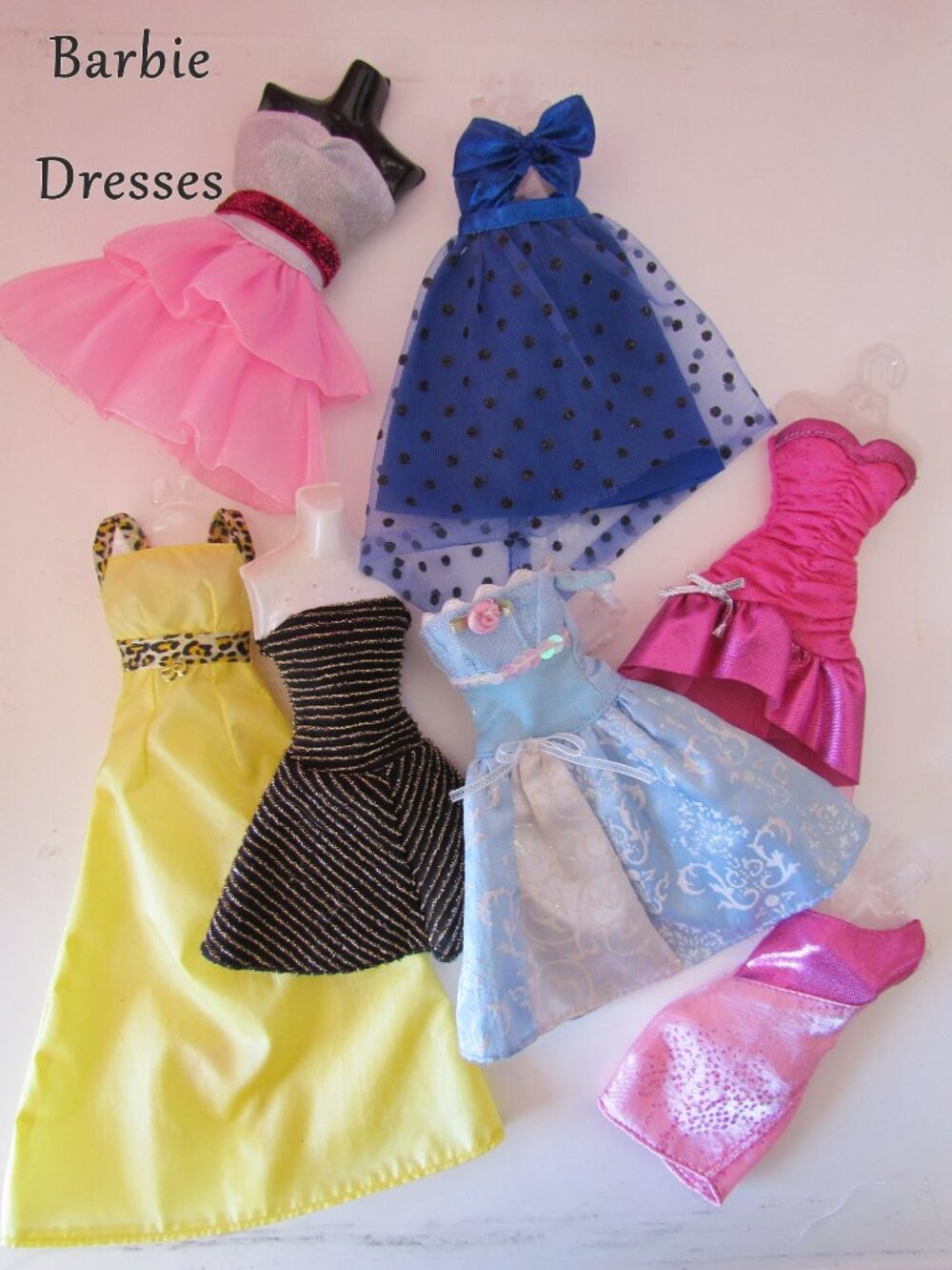 BARBIE DRESS LOT, 7 PRETTY EVENING DRESSES in DIFFERENT COLORS